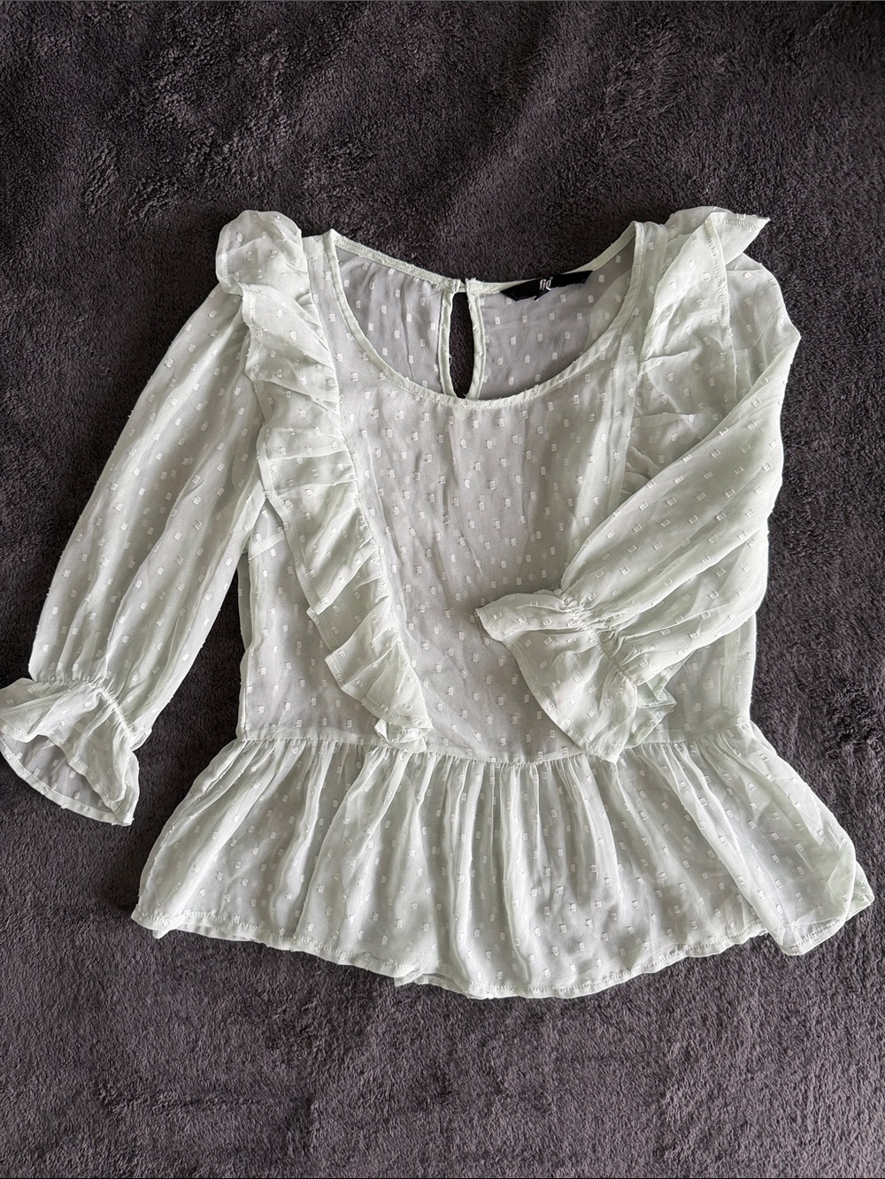 Sheer Ruffle Swiss Dot Blouse - Light mint green.